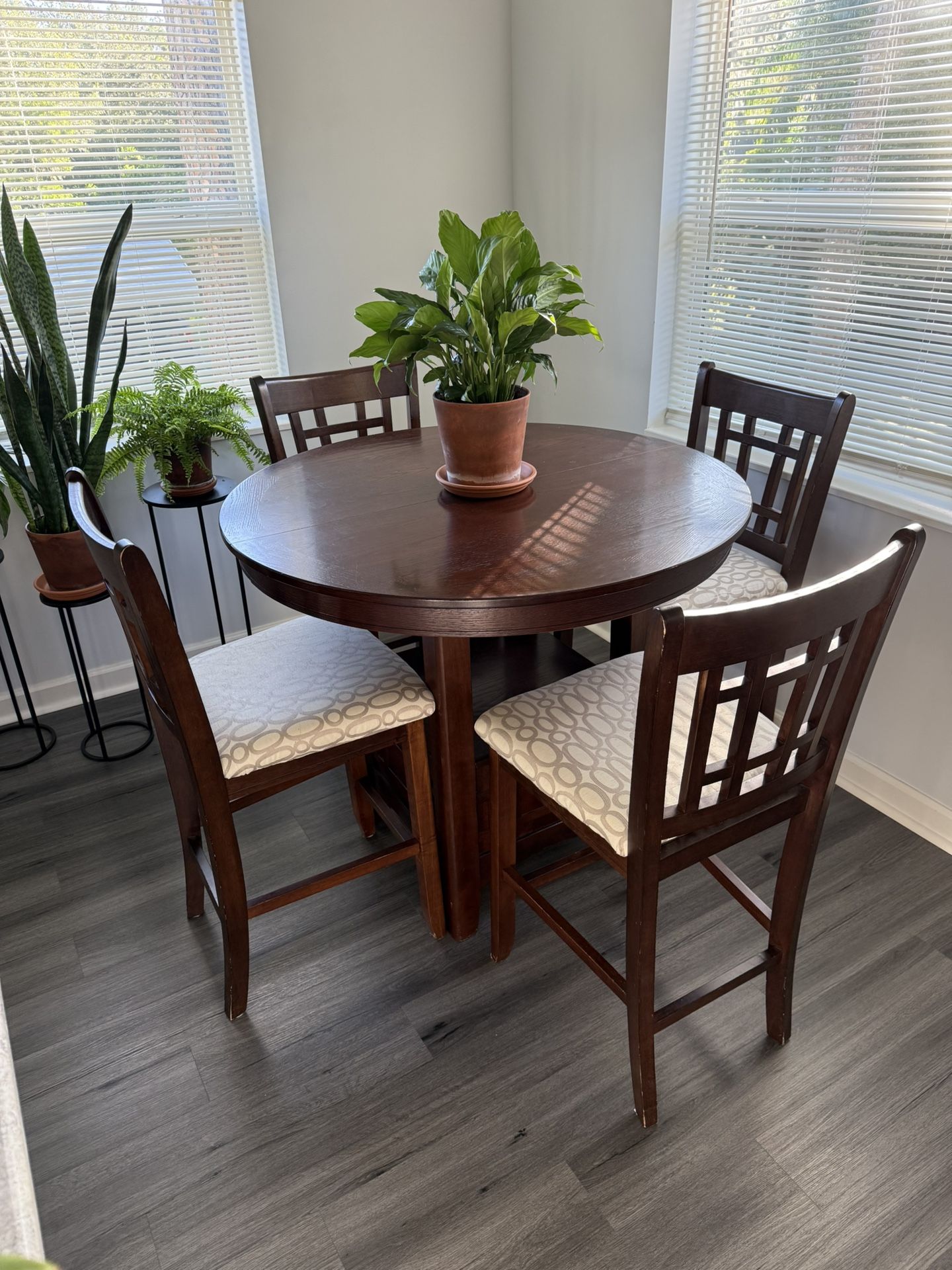 Wood Dining Set 4 High Counter Height Chairs Upholstered Cushions