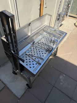 Stainless Steel Rotisserie Grill with Back Cover Guard, 25W Motor Small Pig Lamb Roaster, 37'' 2 in 1 BBQ Charcoal Rotisserie Grill for Camping Outdoo