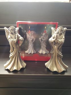 Vintage Pewter Angels, candlestick holder