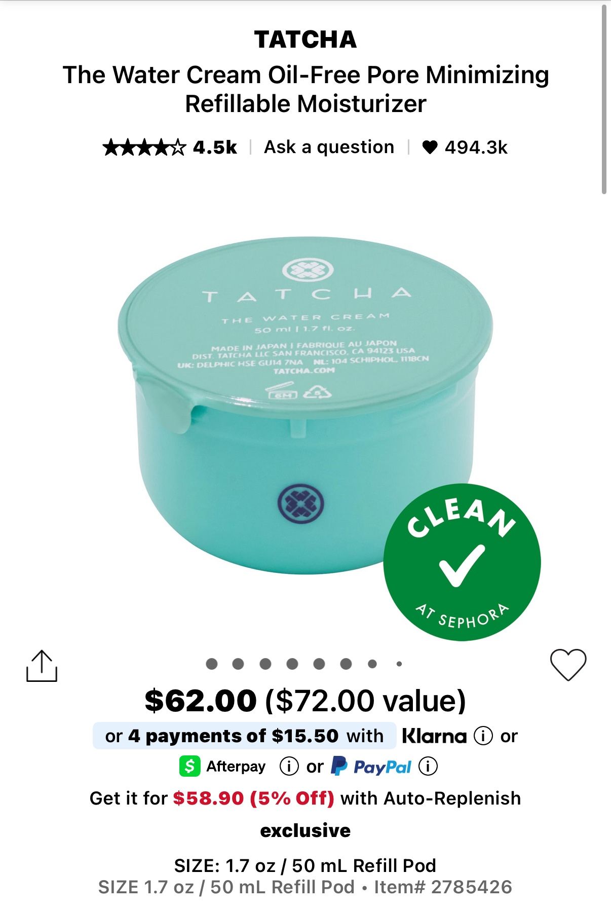 Tatcha The Water Cream