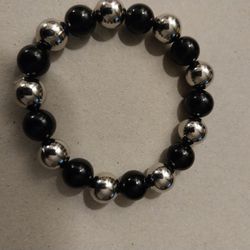 Black Jasper Bracelet W/ Decorative Beads