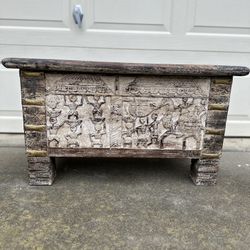 EXOTIC CARVED SOLID WOOD CHEST - GREAT CONDITION!