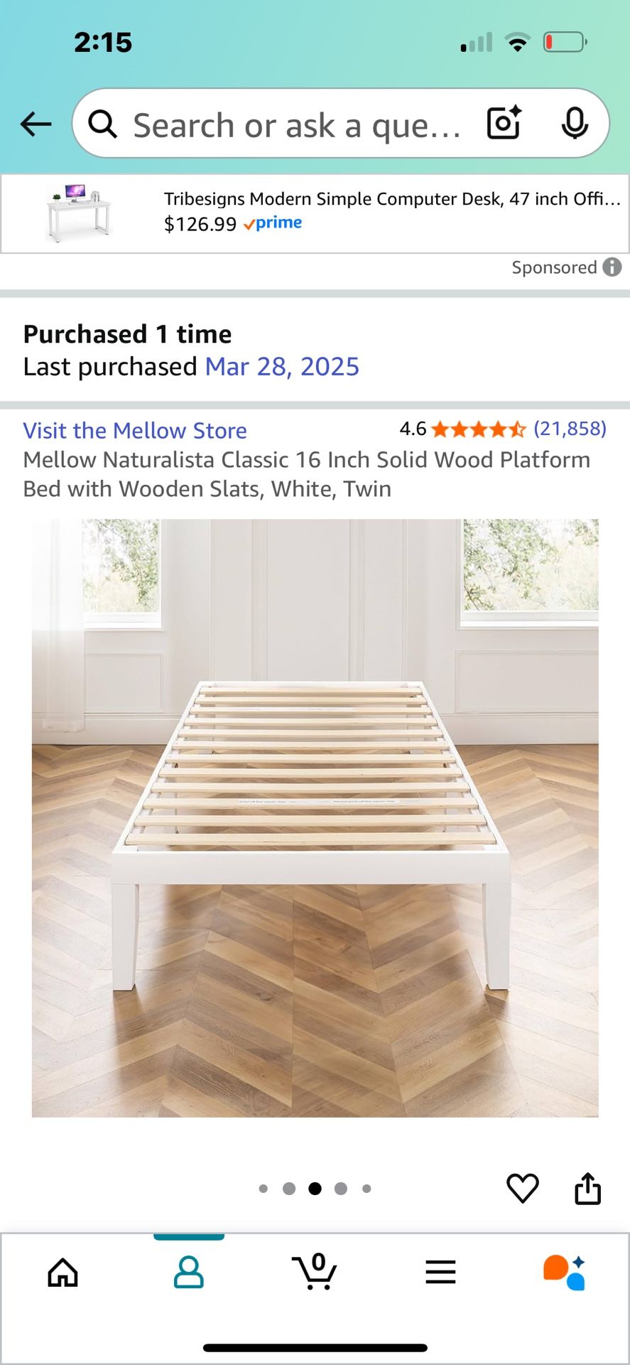 Bed Frame White 16 Inches Used Once Twin Originally 160$!