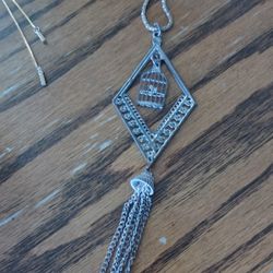 Vintage Bird in a Cage Pendant Necklace 