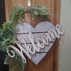 Wall Wood Decor  16" Inhight Succulent Next To Real (Greetings Option)