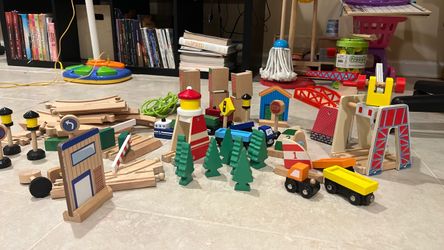 Wooden Train Set with Tracks and Accessories