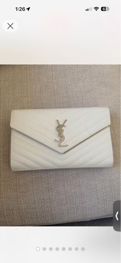 Saint Laurent YSL White Quilted Envelope Clutch