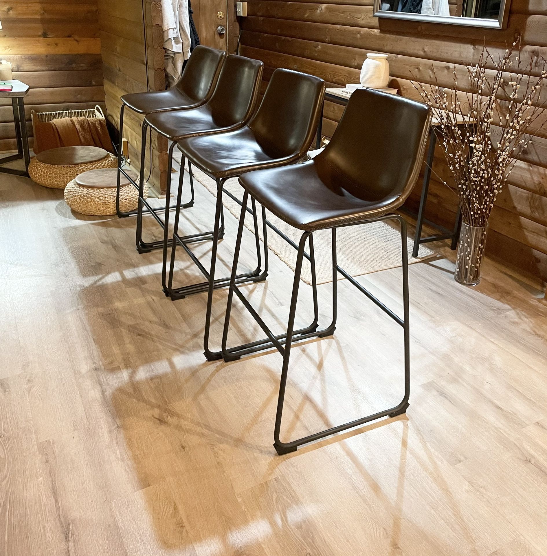 4 Leather Brown Bar Stools / 4 For $120 / Excellent Condition 