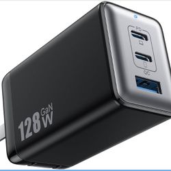 128W USB C Wall Charger,GaN III 3-Port Fast Charging Station,PD QC Foldable Charger Block Portable 65W Laptop Adapter for MacBook Pro/Air,iPad Pro,Gal