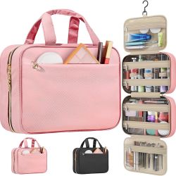 Travel Toiletry Bags, Portable Travel Bag with Hanging Hook for Women, Waterproof and Hanging Makeup Bag Travel Organizer Accessories for Travel Essen