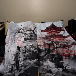 Japanese Pagoda Cherry Blossom Curtains