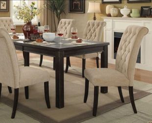 Brand New Rustic Antique Black Beige 7pc Dining Table Set
