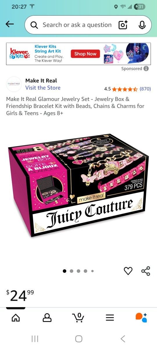 Make It Real Glamour Jewelry Set - Jewelry Box & Friendship Bracelet Kit with Beads, Chains & Charms for Girls & Teens
