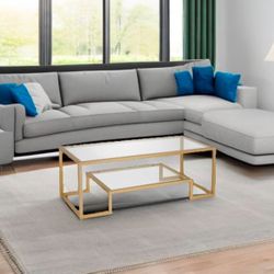 NEW Gold Frame Glass Coffee Table 17”x20”x45” 