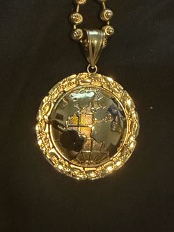 10K Gold Moon Cut necklace with 10K gold world Pendant