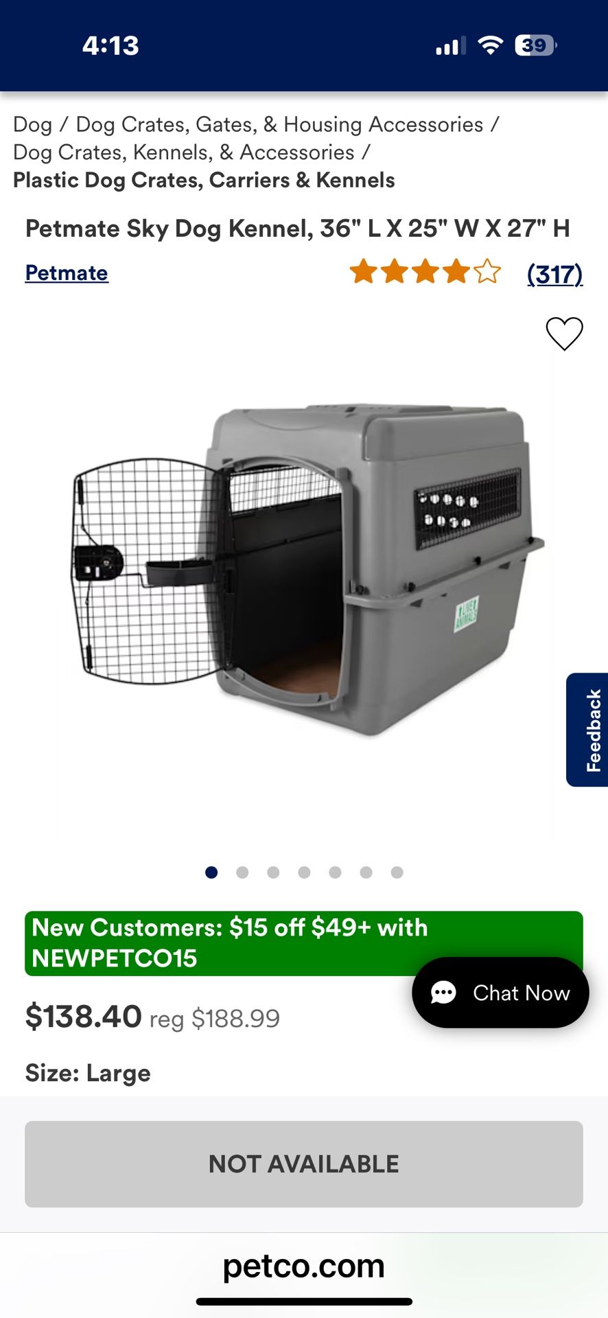 Petmate Sky Dog Kennel, 36" L X 25" W X 27" H