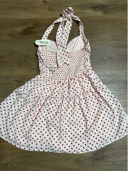 Trixi pink dress with dark red polka dots
