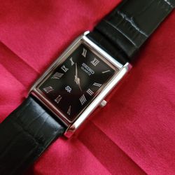 ⚡️RARE Vintage Seiko Slim Tank Men's Leather Wrist Watch