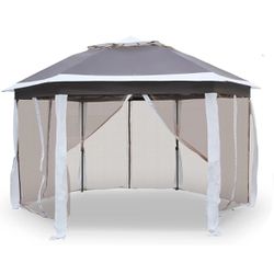 12Ft Outdoor Metal Patio Pop-Up Gazebo with Mesh Nettings for Parties and Outdoor Activities