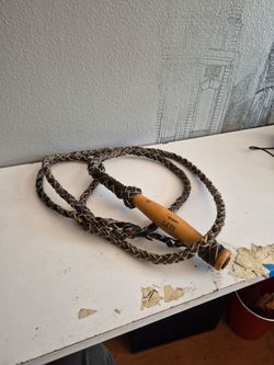 Vintage Authentic Mexican Leather Bullwhip 10 FT Hand Braided Wood Handle Mexico