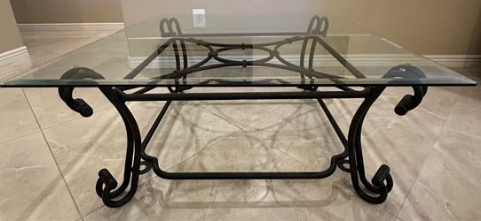 Beautiful Coffee  Table Square - Iron Base - Beveled Thick Glass Top
