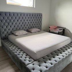 Brand New Grey Velvet Bed Frame In Box- Free Mattress And Box Spring- Shop Now Pay Later. 
