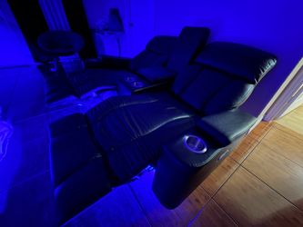 Black Leather Home Theater Recliner Sofa