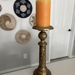 Crate&Barrel Heavy Duty Candle Holder With Candle 2 Ft High