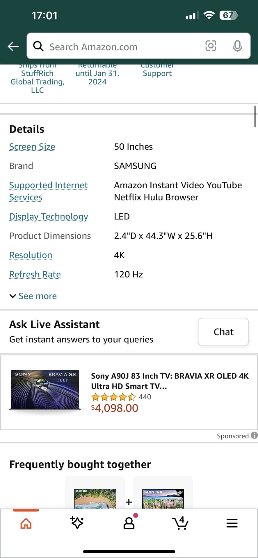Samsung 50" Class NU6900 Smart 4K UHD TV (2018)