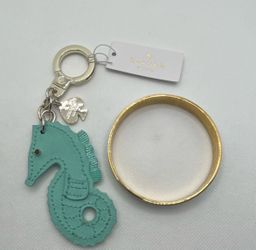 kate spade turquoise seahorse keyring with gold-tone bangle