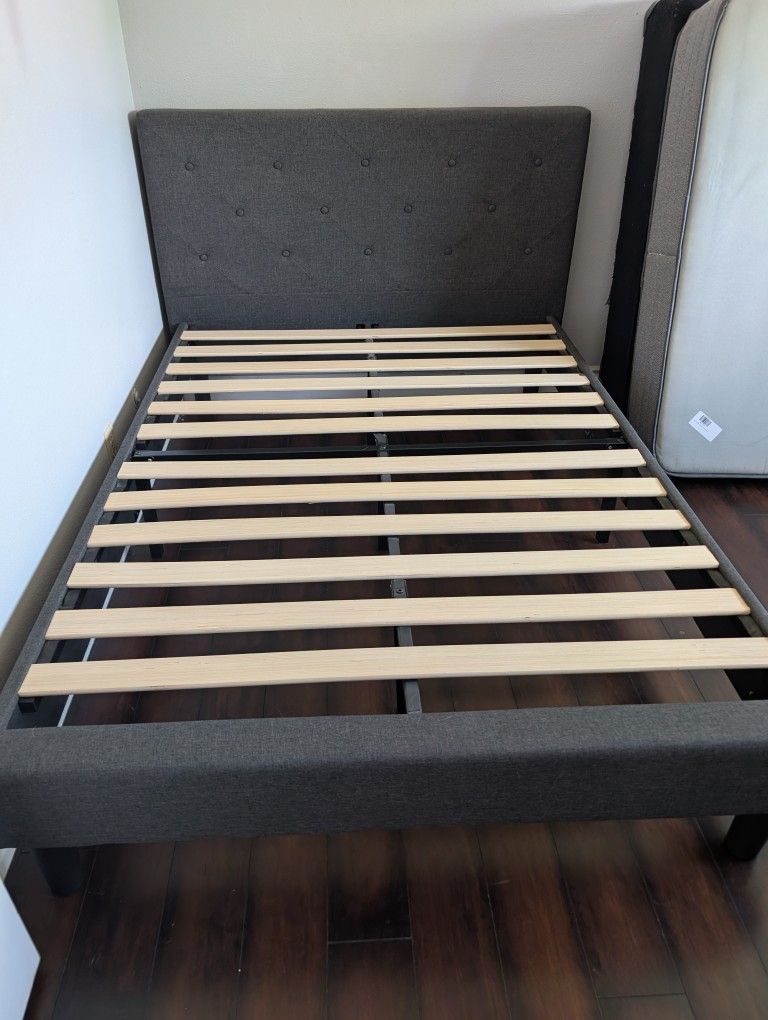 Full Size Upholstered Bed Frame with Mattress – Excellent Condition