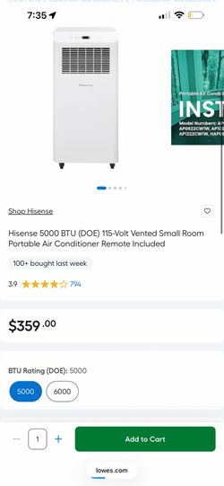 Hisense 5000 btu 115volt