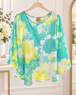 Ruby Rd. Petite Floral Blouse | Petite Large | Aqua/Lime Floral