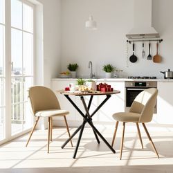 Homy Casa Fontana 3 Piece Dining Table Set with 2 Puzd Biscuit Upholstered Chairs