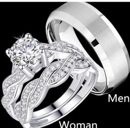 New 18 k white gold men’s and women’s wedding ring set engagement ring