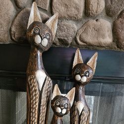 Handmade Wood Collectable  Figurine Feline Cats