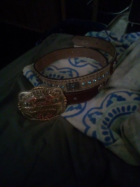 Fancy Rhinestone Western Belt With Champion Belt Buckle