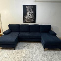 Blue 4-Seater U-Shape Sectional Sofa