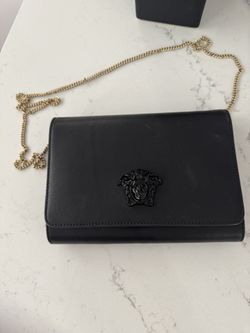 VERSACE Palazzo Medusa black calf leather flap shoulder chain clutch bag