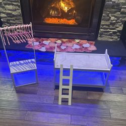 18” Doll White Rose Bunk Bed and Clothes Organizer