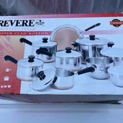 Vintage NOS Revere Ware  Copper Clad 14 Piece Set *NEW* in Box.