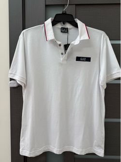 Emporio Armani White Polo with Red Trim and Navy Logo Patch