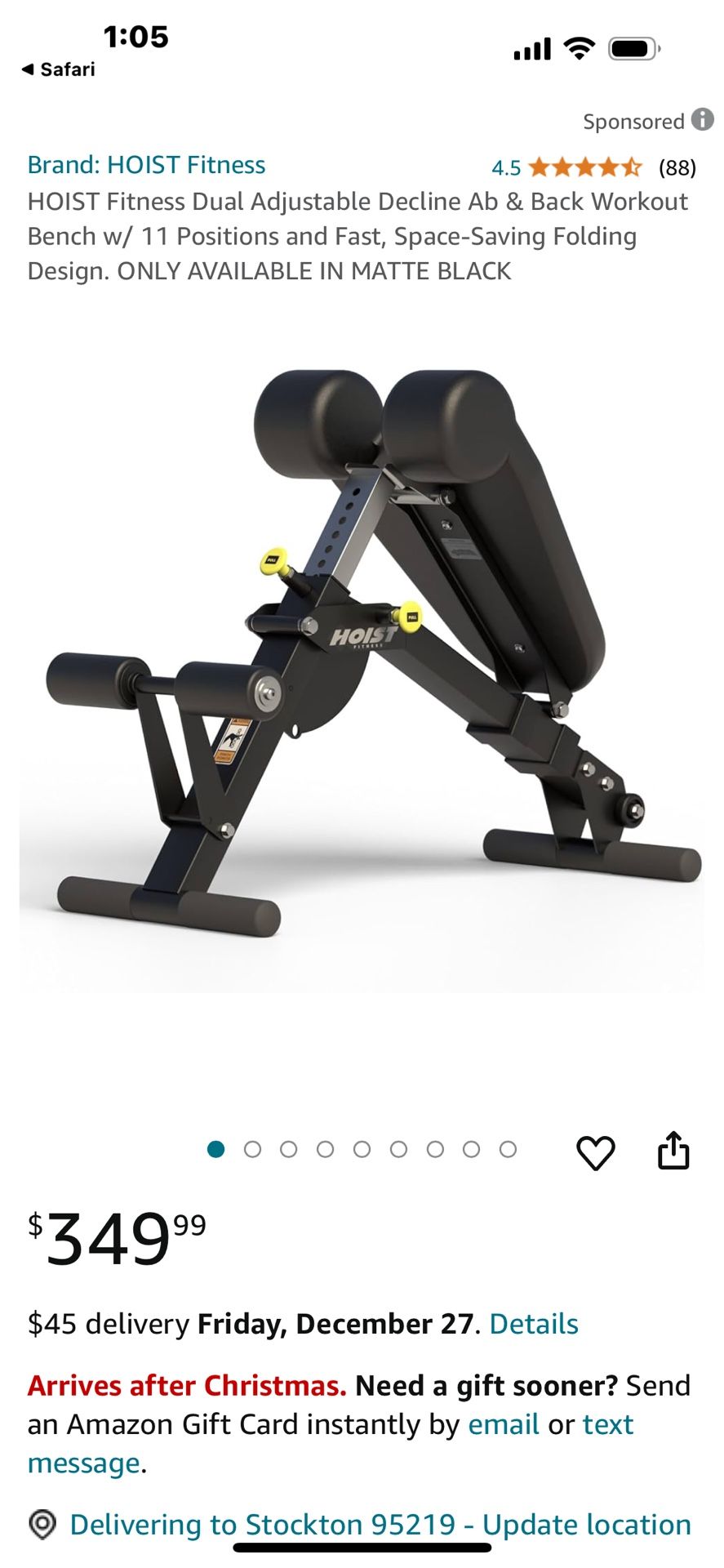HOIST Fitness Dual Adjustable Decline Ab & Back Workout Bench