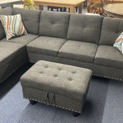 Sectional with Drop Cup Holder And Storage Ottoman 