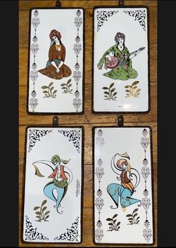 Vintage Delft Turkish Hand Painted Framed Tile Wall Plaque Lot (READ DESC)