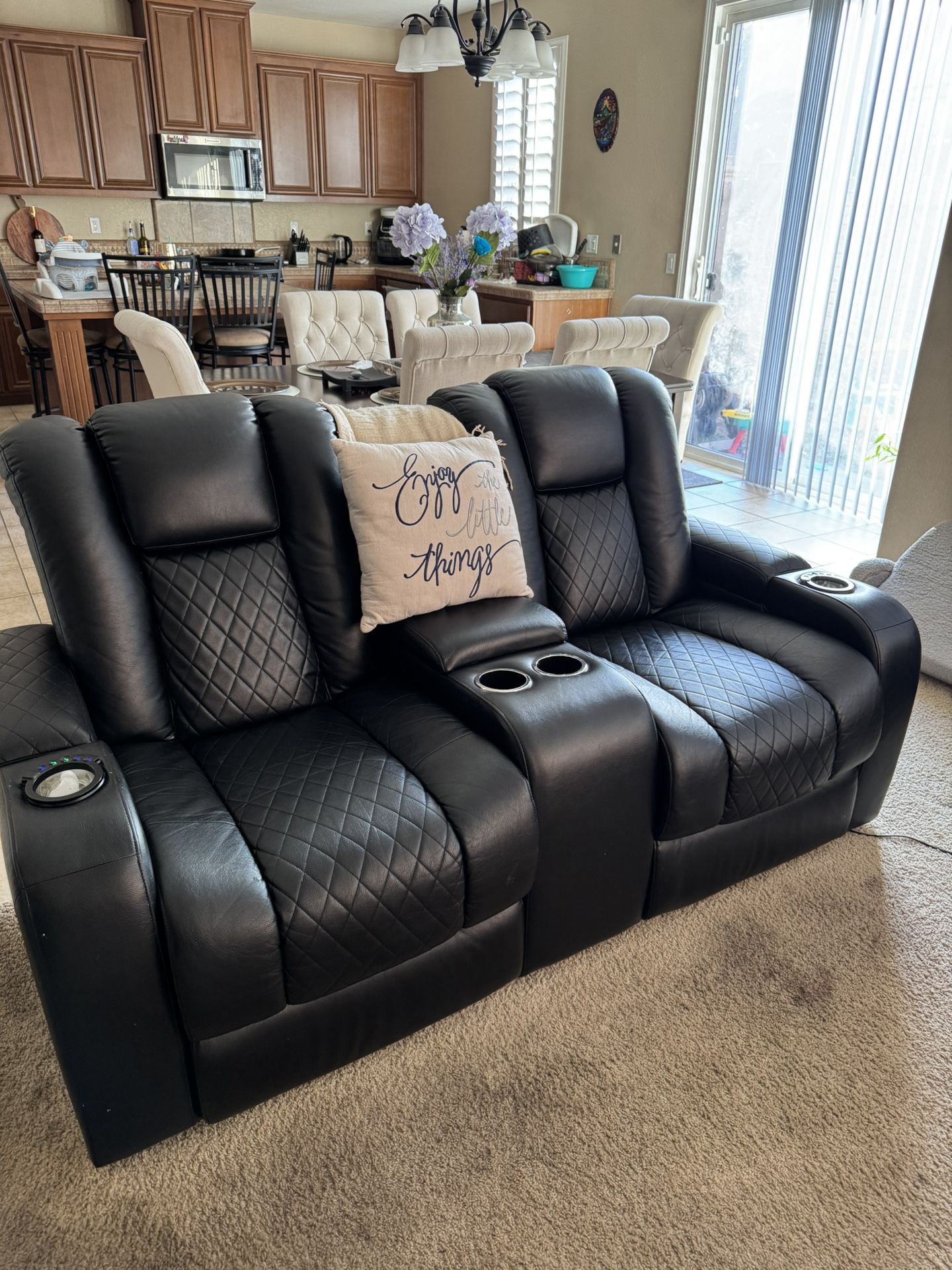 Black Leather Power Reclining Couch And Love Seat