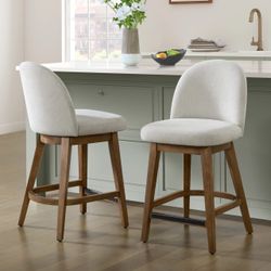 Upholstered Counter Stools with Wood Legs – Set of 2