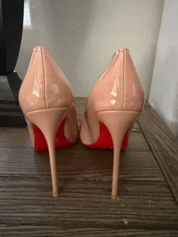 Red bottom nude patent leather pumps