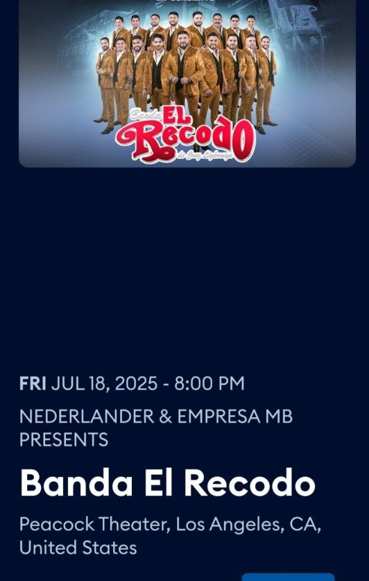 2 BOLETOS PARA LA BANDA EL RECODO  JULIO 18