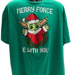 Star Wars Baby Yoda Grogu Christmas Shirt 3XL Green “Merry Force Be With You